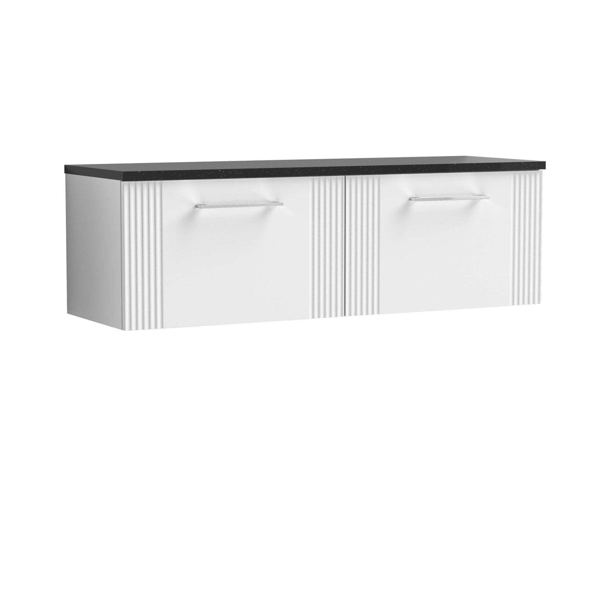 Nui Deco 1200 Wall Hung 2 - drawer Vanity & Laminate Worktop Contemporary Satin White MFC Painted Gloss 405x1215x455mm - DPF194LSB2 - JJ Building Materials