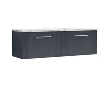 Nui Deco 1200 Wall Hung 2 - drawer Vanity & Laminate Worktop Contemporary Soft Black MFC Painted Gloss 405x1215x455mm - DPF1494LCM2 - JJ Building Materials