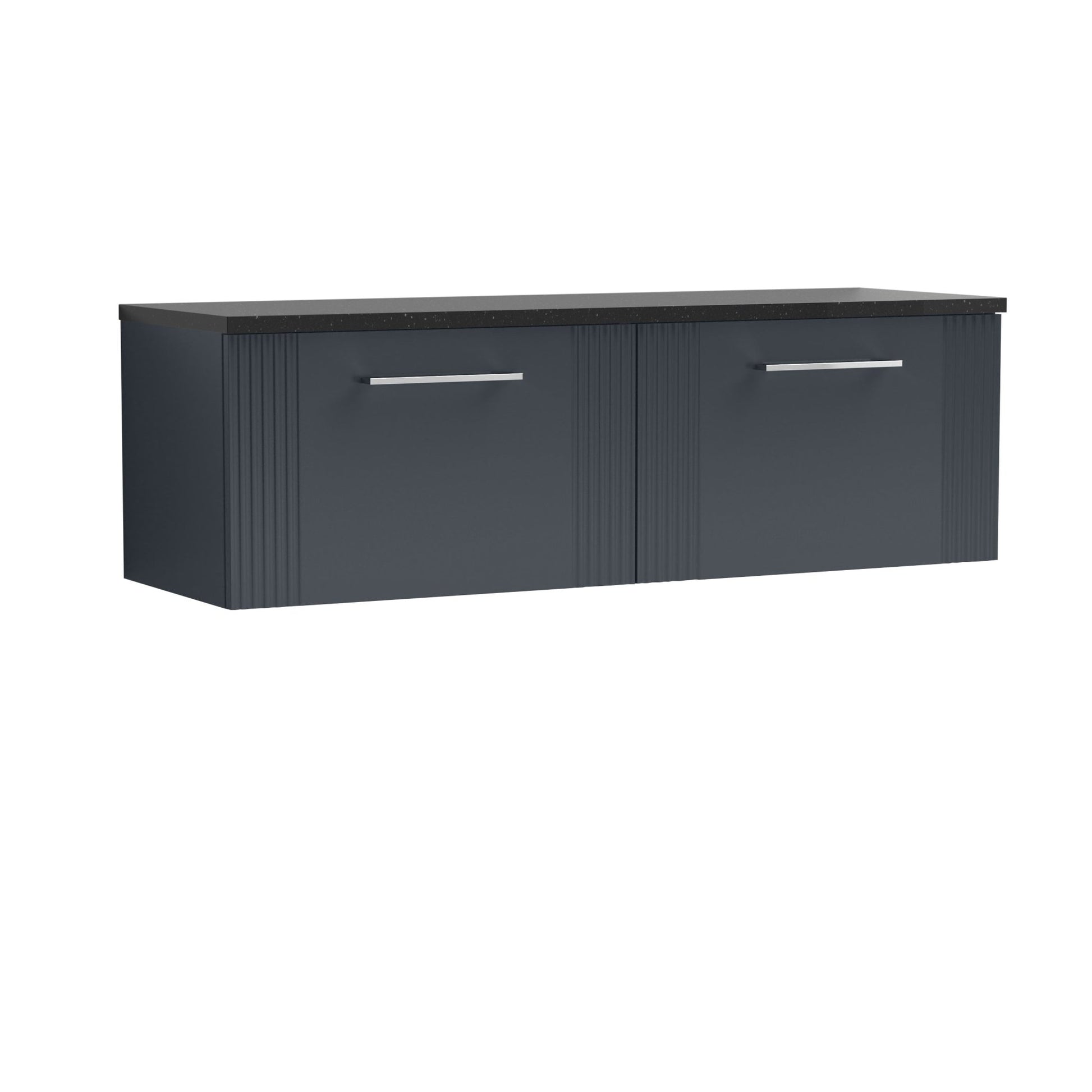 Nui Deco 1200 Wall Hung 2 - drawer Vanity & Laminate Worktop Contemporary Soft Black MFC Painted Gloss 405x1215x455mm - DPF1494LSB2 - JJ Building Materials