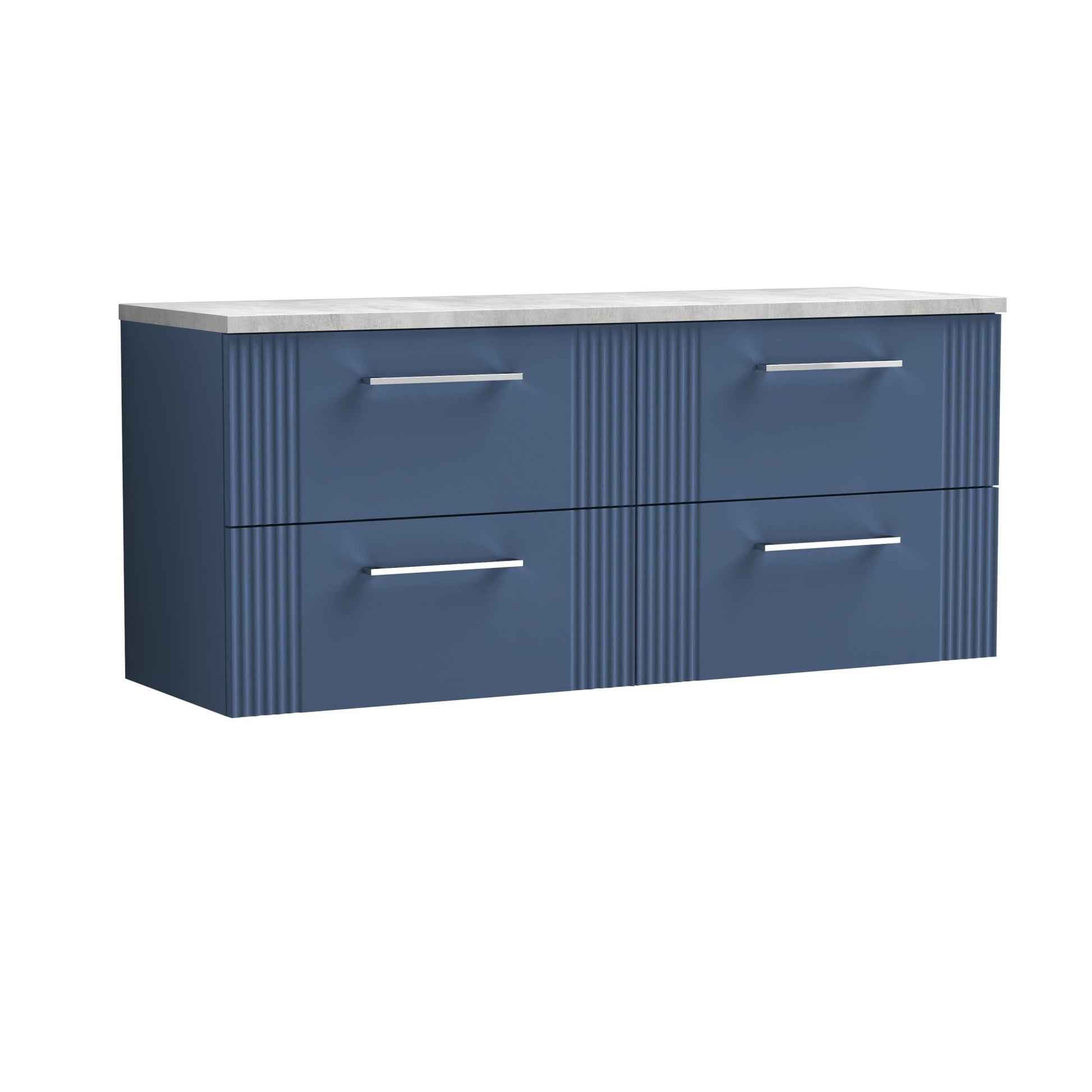 Nui Deco 1200 Wall Hung 4 - drawer Vanity & Laminate Worktop Contemporary Satin Blue MFC Painted Gloss 545x1215x455mm - DPF393LBG2 - JJ Building Materials