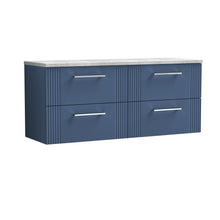 Nui Deco 1200 Wall Hung 4 - drawer Vanity & Laminate Worktop Contemporary Satin Blue MFC Painted Gloss 545x1215x455mm - DPF393LBG2 - JJ Building Materials