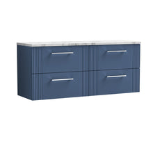 Nui Deco 1200 Wall Hung 4 - drawer Vanity & Laminate Worktop Contemporary Satin Blue MFC Painted Gloss 545x1215x455mm - DPF393LCM2 - JJ Building Materials
