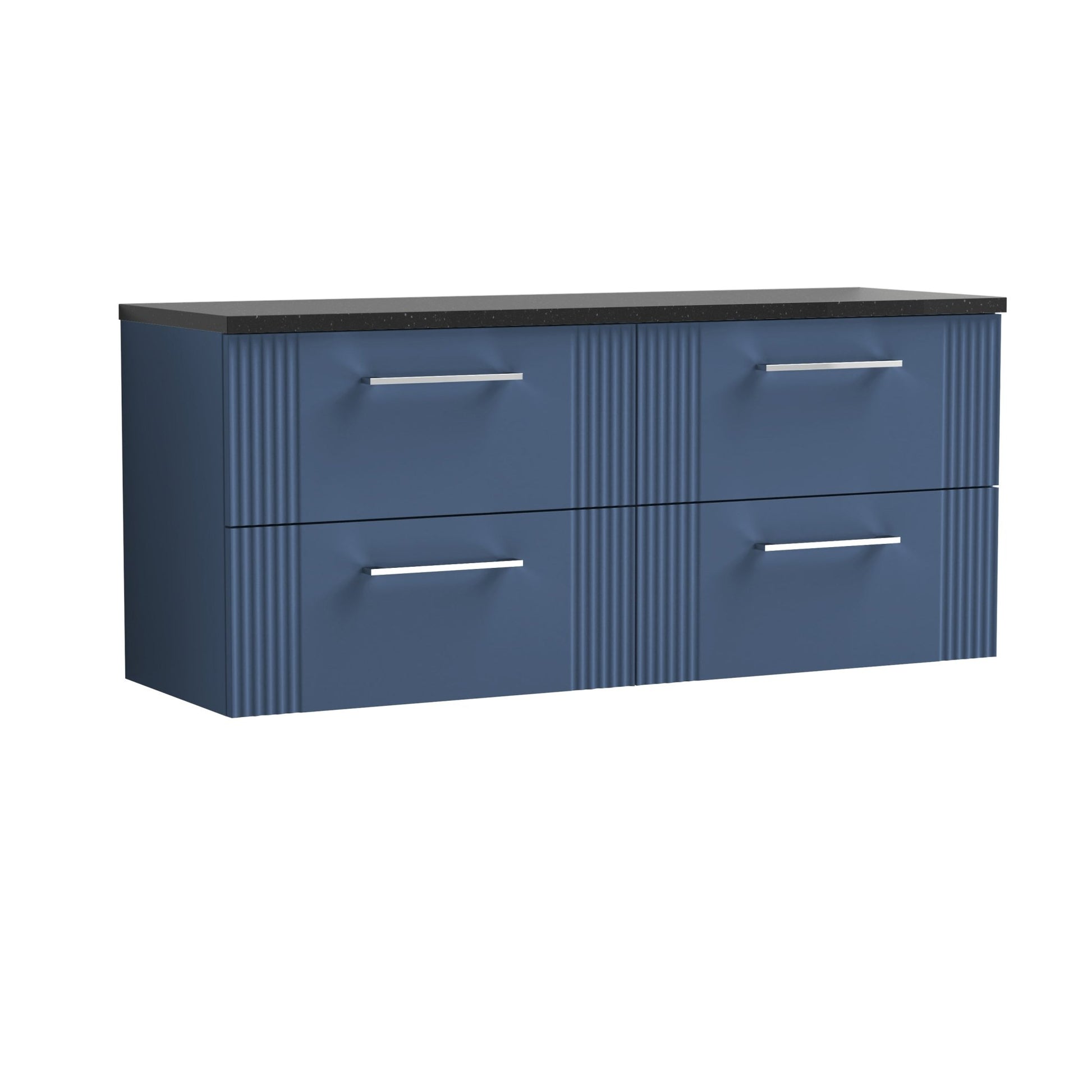 Nui Deco 1200 Wall Hung 4 - drawer Vanity & Laminate Worktop Contemporary Satin Blue MFC Painted Gloss 545x1215x455mm - DPF393LSB2 - JJ Building Materials