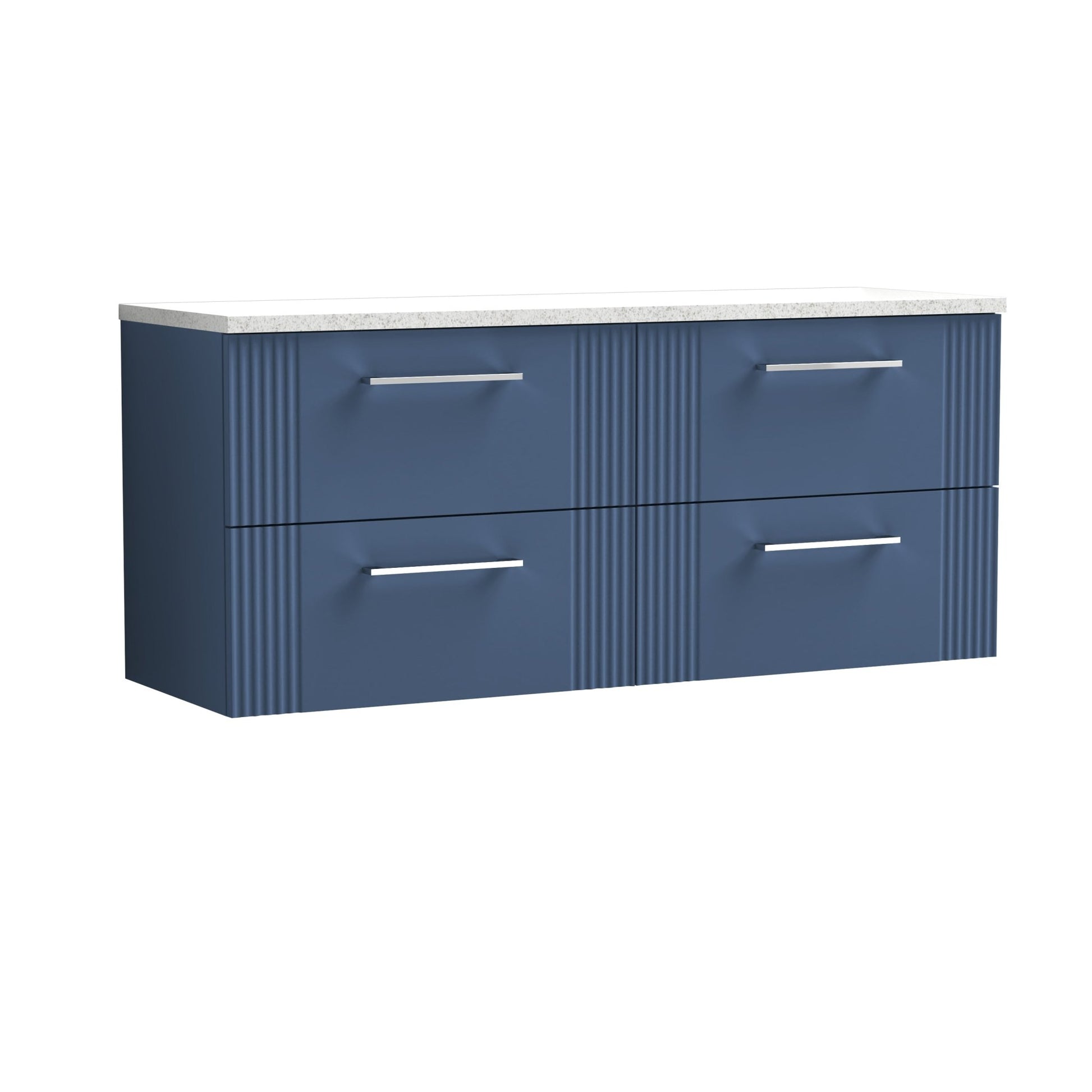Nui Deco 1200 Wall Hung 4 - drawer Vanity & Laminate Worktop Contemporary Satin Blue MFC Painted Gloss 545x1215x455mm - DPF393LSW2 - JJ Building Materials