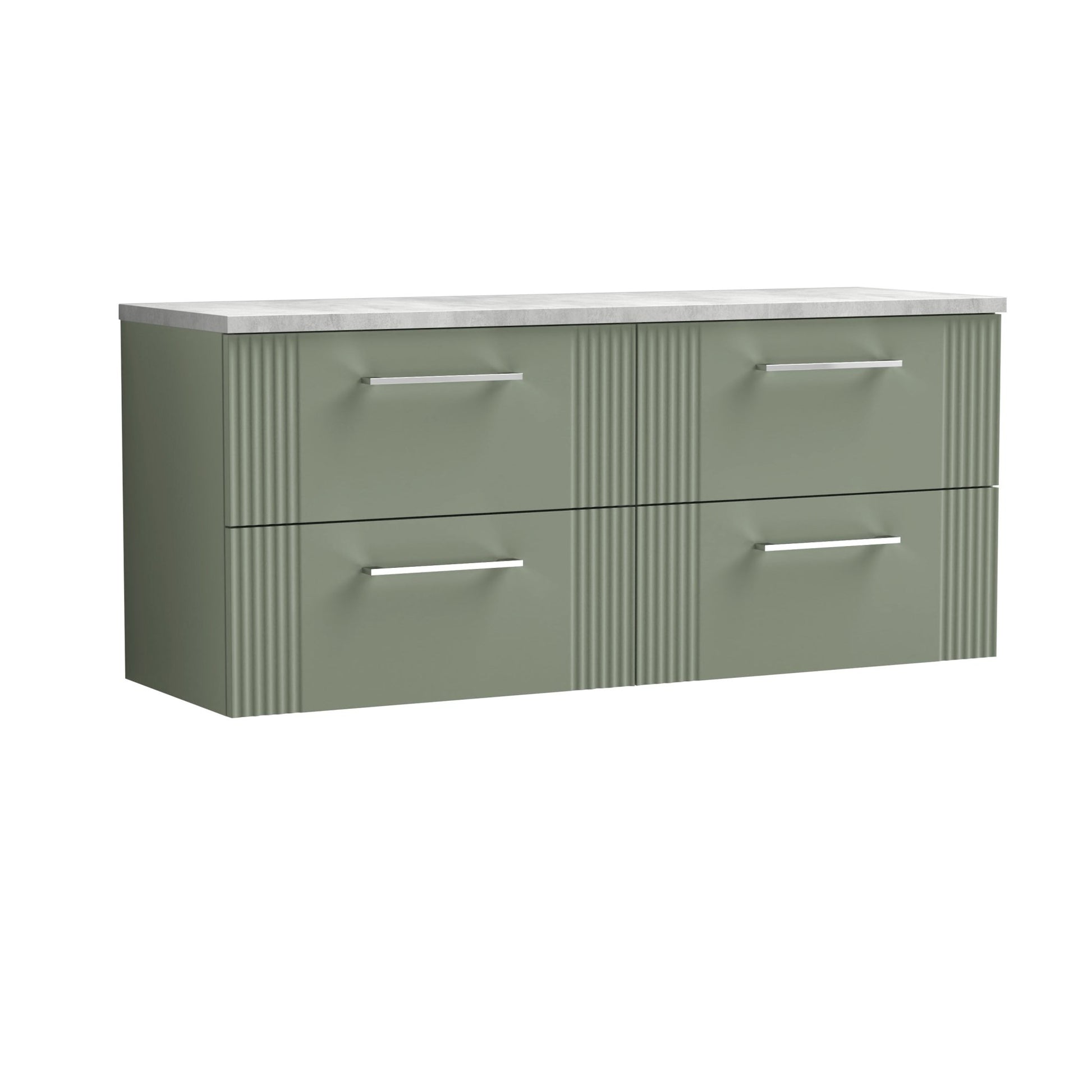 Nui Deco 1200 Wall Hung 4 - drawer Vanity & Laminate Worktop Contemporary Satin Green MFC Painted Gloss 545x1215x455mm - DPF893LBG2 - JJ Building Materials