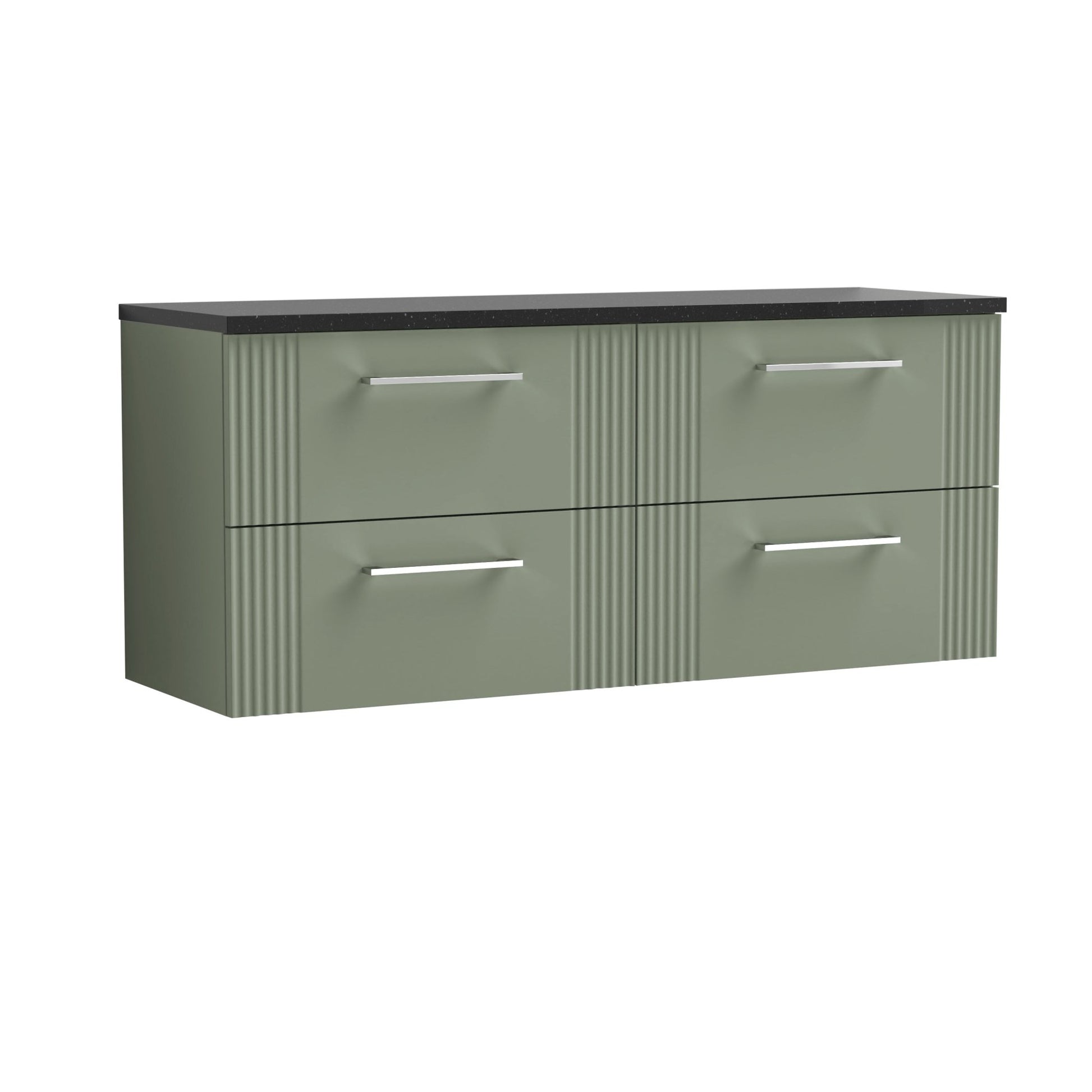 Nui Deco 1200 Wall Hung 4 - drawer Vanity & Laminate Worktop Contemporary Satin Green MFC Painted Gloss 545x1215x455mm - DPF893LSB2 - JJ Building Materials