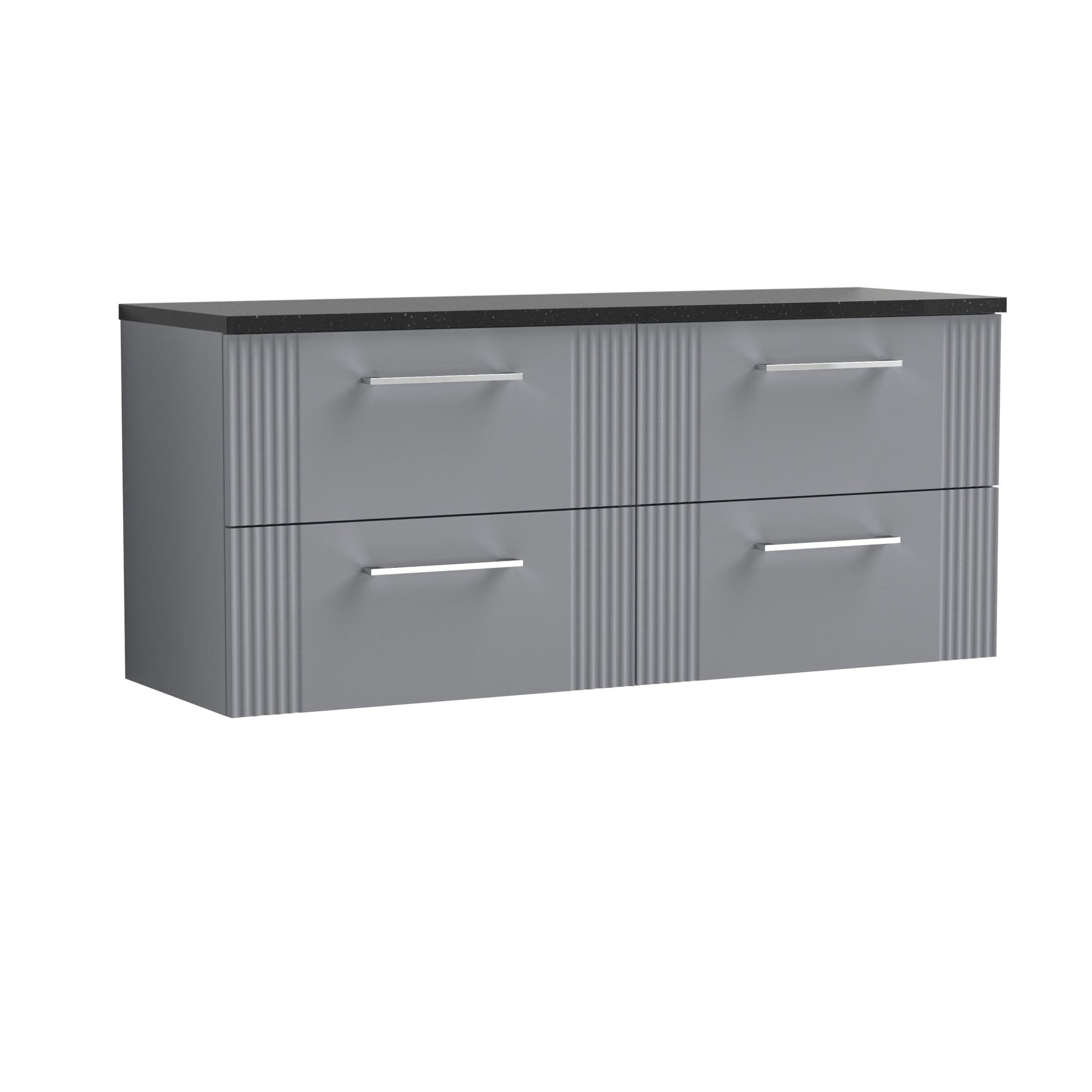 Nui Deco 1200 Wall Hung 4 - drawer Vanity & Laminate Worktop Contemporary Satin Grey MFC Painted Gloss 545x1215x455mm - DPF293LSB2 - JJ Building Materials