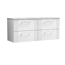 Nui Deco 1200 Wall Hung 4 - drawer Vanity & Laminate Worktop Contemporary Satin White MFC Painted Gloss 545x1215x455mm - DPF193LBG2 - JJ Building Materials