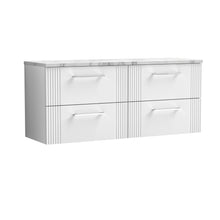 Nui Deco 1200 Wall Hung 4 - drawer Vanity & Laminate Worktop Contemporary Satin White MFC Painted Gloss 545x1215x455mm - DPF193LCM2 - JJ Building Materials