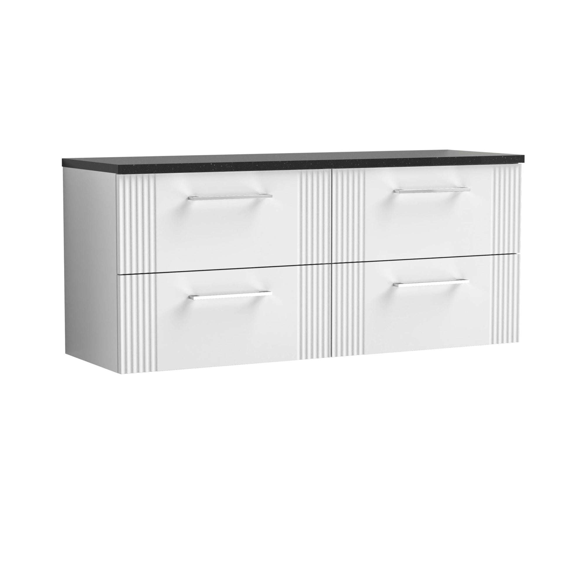 Nui Deco 1200 Wall Hung 4 - drawer Vanity & Laminate Worktop Contemporary Satin White MFC Painted Gloss 545x1215x455mm - DPF193LSB2 - JJ Building Materials