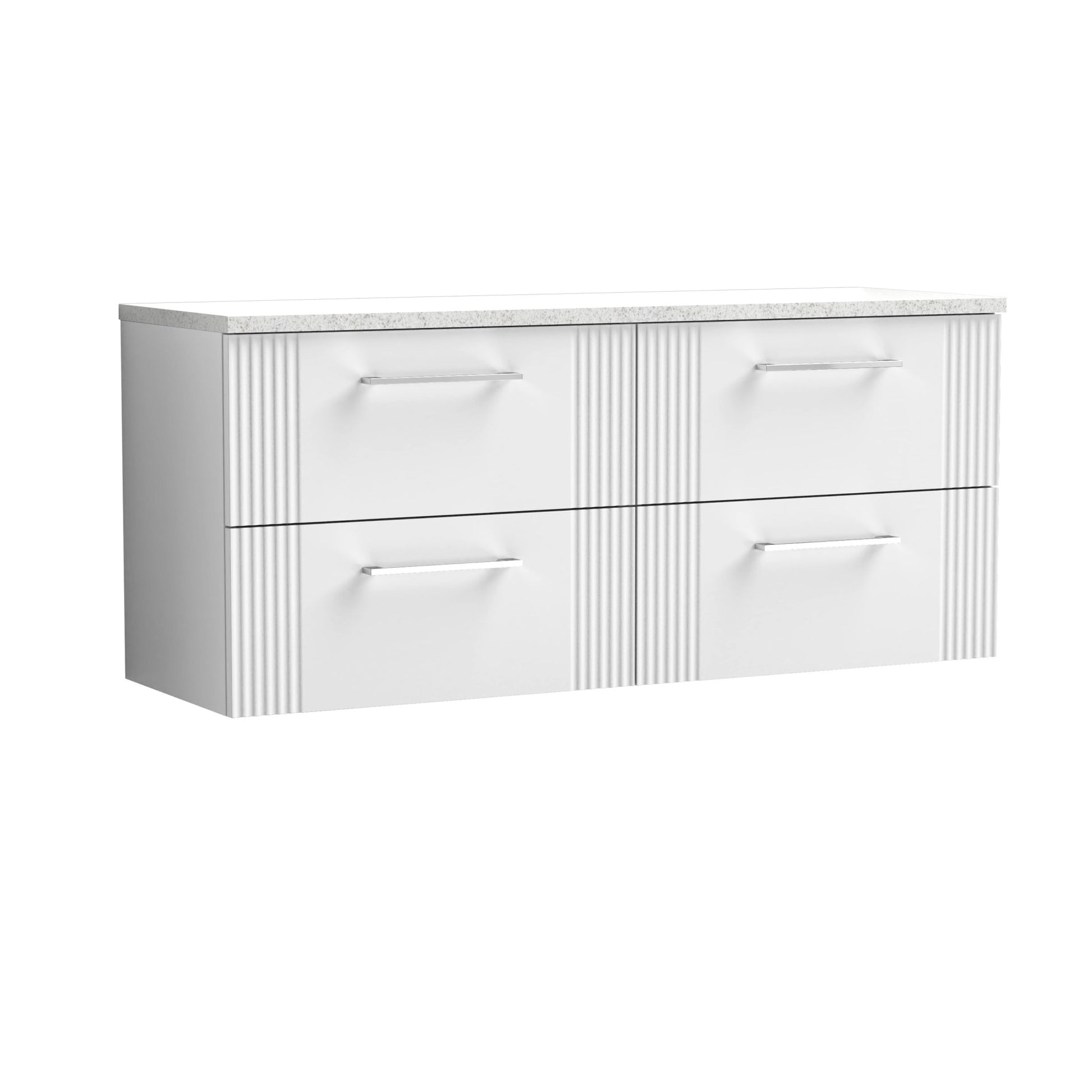 Nui Deco 1200 Wall Hung 4 - drawer Vanity & Laminate Worktop Contemporary Satin White MFC Painted Gloss 545x1215x455mm - DPF193LSW2 - JJ Building Materials