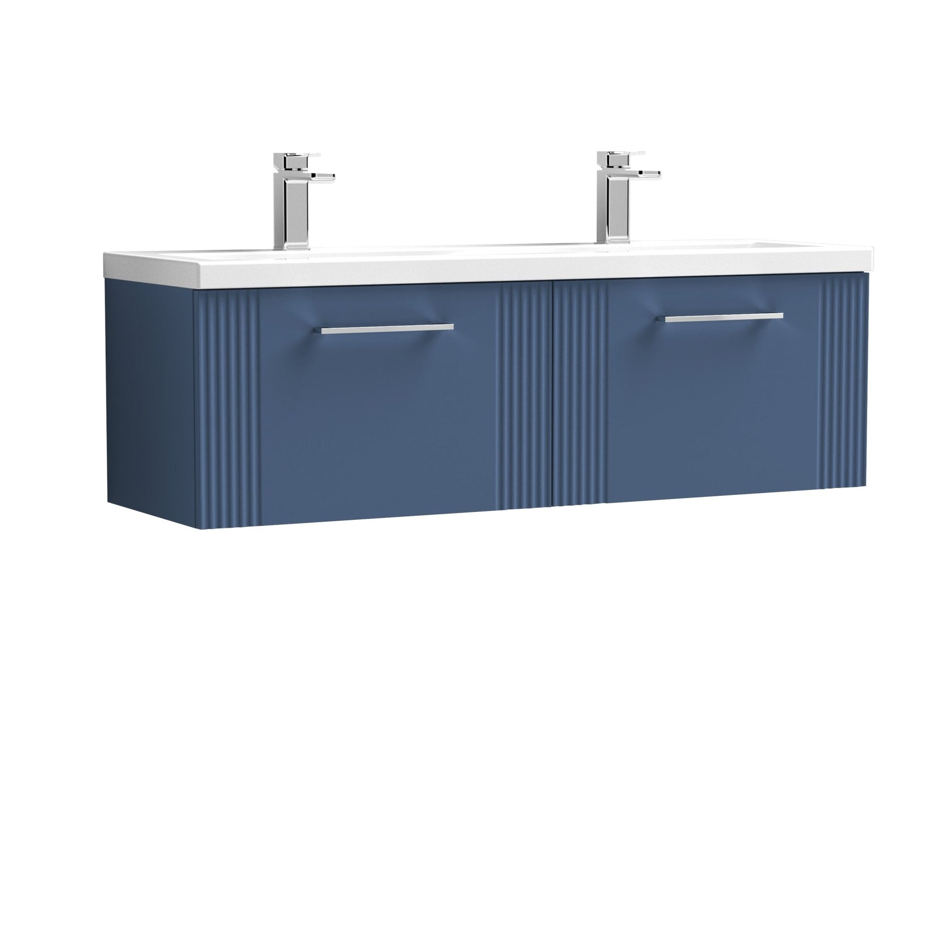 Nui Deco 1200mm Wall Hung 2 Drawer Vanity & Double Basin Contemporary Satin Blue MFC Painted Gloss 399x1205x390mm - DPF394F - JJ Building Materials