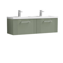 Nui Deco 1200mm Wall Hung 2 Drawer Vanity & Double Basin Contemporary Satin Green MFC Painted Gloss 399x1205x390mm - DPF894C - JJ Building Materials