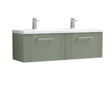 Nui Deco 1200mm Wall Hung 2 Drawer Vanity & Double Basin Contemporary Satin Green MFC Painted Gloss 399x1205x390mm - DPF894F - JJ Building Materials