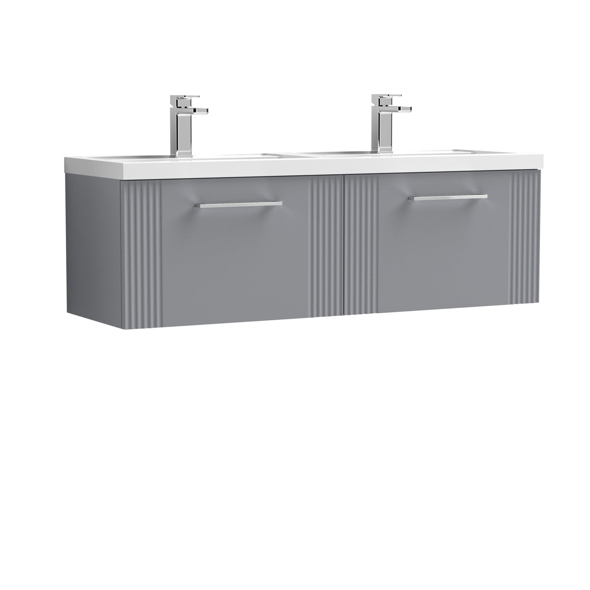 Nui Deco 1200mm Wall Hung 2 Drawer Vanity & Double Basin Contemporary Satin Grey MFC Painted Gloss 399x1205x390mm - DPF294C - JJ Building Materials
