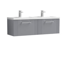 Nui Deco 1200mm Wall Hung 2 Drawer Vanity & Double Basin Contemporary Satin Grey MFC Painted Gloss 399x1205x390mm - DPF294C - JJ Building Materials