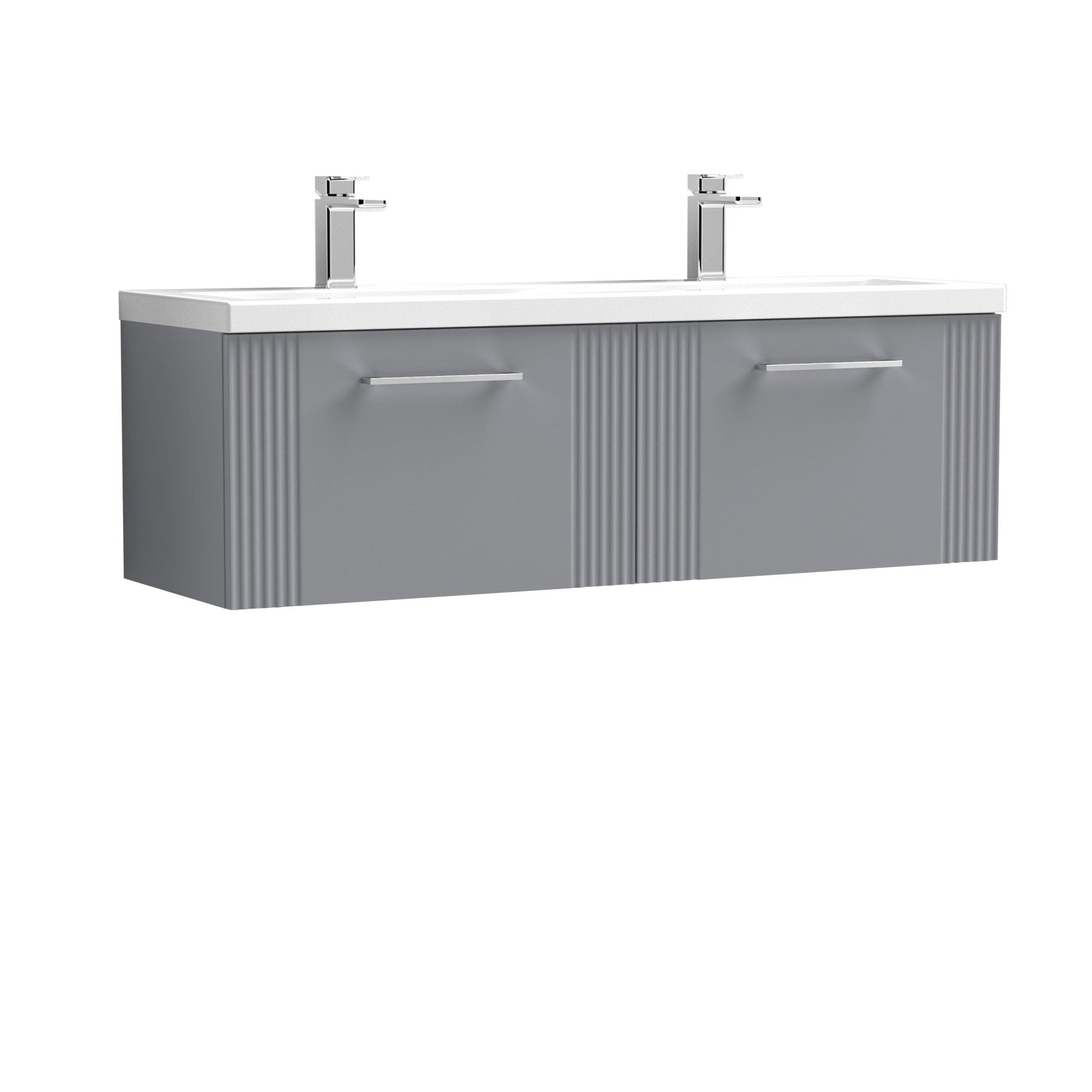 Nui Deco 1200mm Wall Hung 2 Drawer Vanity & Double Basin Contemporary Satin Grey MFC Painted Gloss 399x1205x390mm - DPF294F - JJ Building Materials