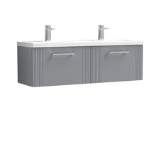 Nui Deco 1200mm Wall Hung 2 Drawer Vanity & Double Basin Contemporary Satin Grey MFC Painted Gloss 399x1205x390mm - DPF294F - JJ Building Materials