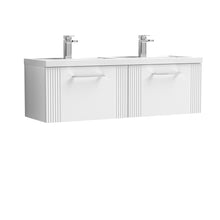 Nui Deco 1200mm Wall Hung 2 Drawer Vanity & Double Basin Contemporary Satin White MFC Painted Gloss 399x1205x390mm - DPF194C - JJ Building Materials