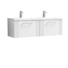 Nui Deco 1200mm Wall Hung 2 Drawer Vanity & Double Basin Contemporary Satin White MFC Painted Gloss 399x1205x390mm - DPF194F - JJ Building Materials