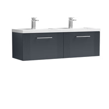 Nui Deco 1200mm Wall Hung 2 Drawer Vanity & Double Basin Contemporary Soft Black MFC Painted Gloss 399x1205x390mm - DPF1494C - JJ Building Materials
