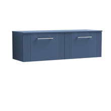 Nui Deco 1200mm Wall Hung 2 Drawer Vanity & Worktop Contemporary Satin Blue MFC Painted Gloss 377x1205x390mm - JJ Building Materials