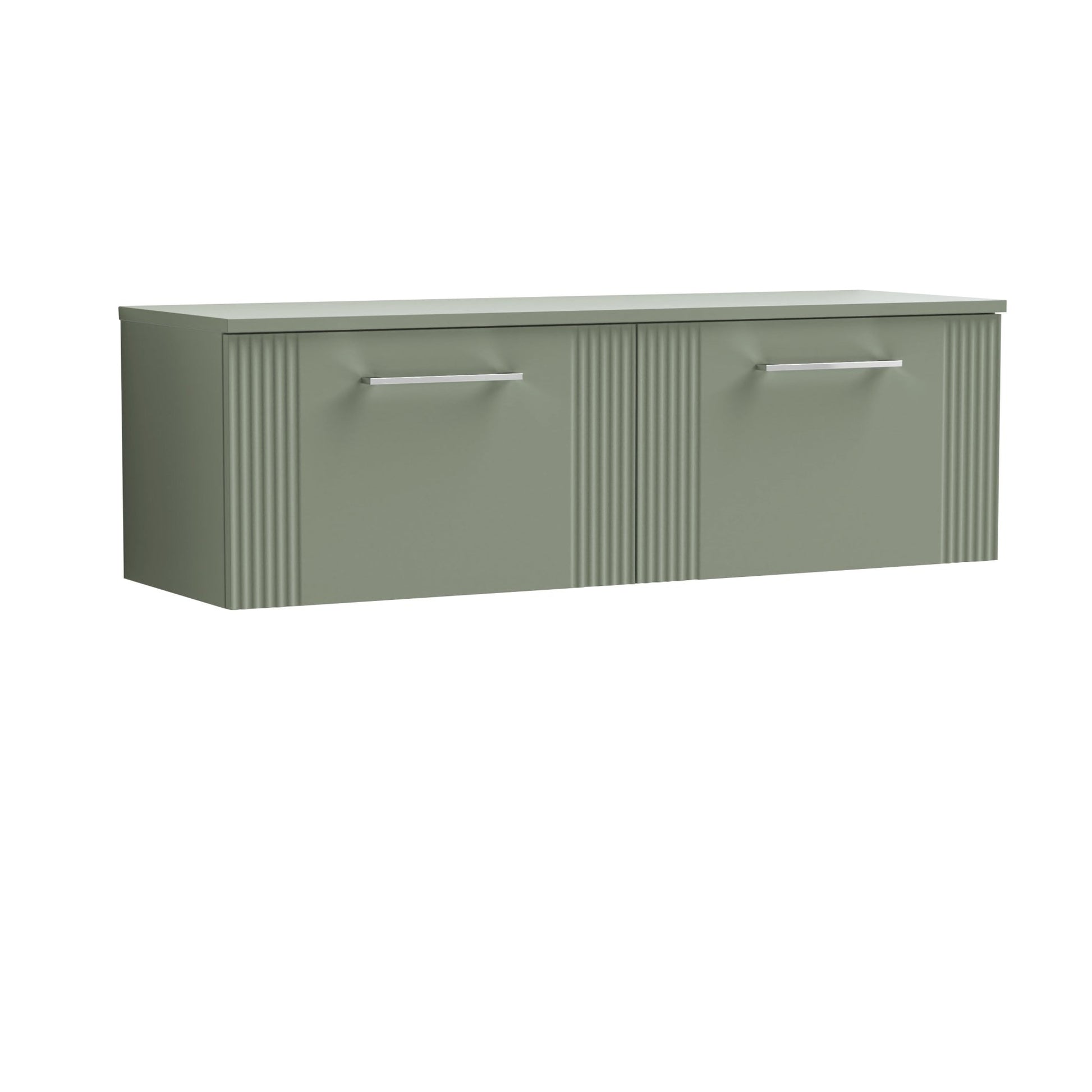 Nui Deco 1200mm Wall Hung 2 Drawer Vanity & Worktop Contemporary Satin Green MFC Painted Gloss 377x1205x390mm - JJ Building Materials