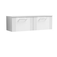 Nui Deco 1200mm Wall Hung 2 Drawer Vanity & Worktop Contemporary Satin White MFC Painted Gloss 377x1205x390mm - JJ Building Materials