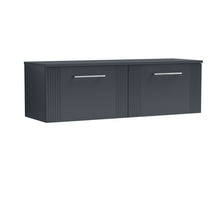 Nui Deco 1200mm Wall Hung 2 Drawer Vanity & Worktop Contemporary Soft Black MFC Painted Gloss 377x1205x390mm - JJ Building Materials