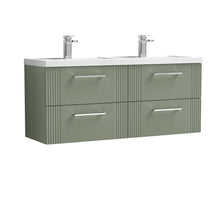 Nui Deco 1200mm Wall Hung 4 Drawer Vanity & Double Basin Contemporary Satin Green MFC Painted Gloss 540x1205x390mm - DPF893C - JJ Building Materials