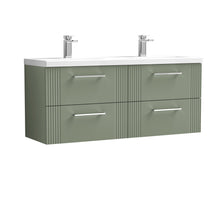 Nui Deco 1200mm Wall Hung 4 Drawer Vanity & Double Basin Contemporary Satin Green MFC Painted Gloss 540x1205x390mm - DPF893F - JJ Building Materials