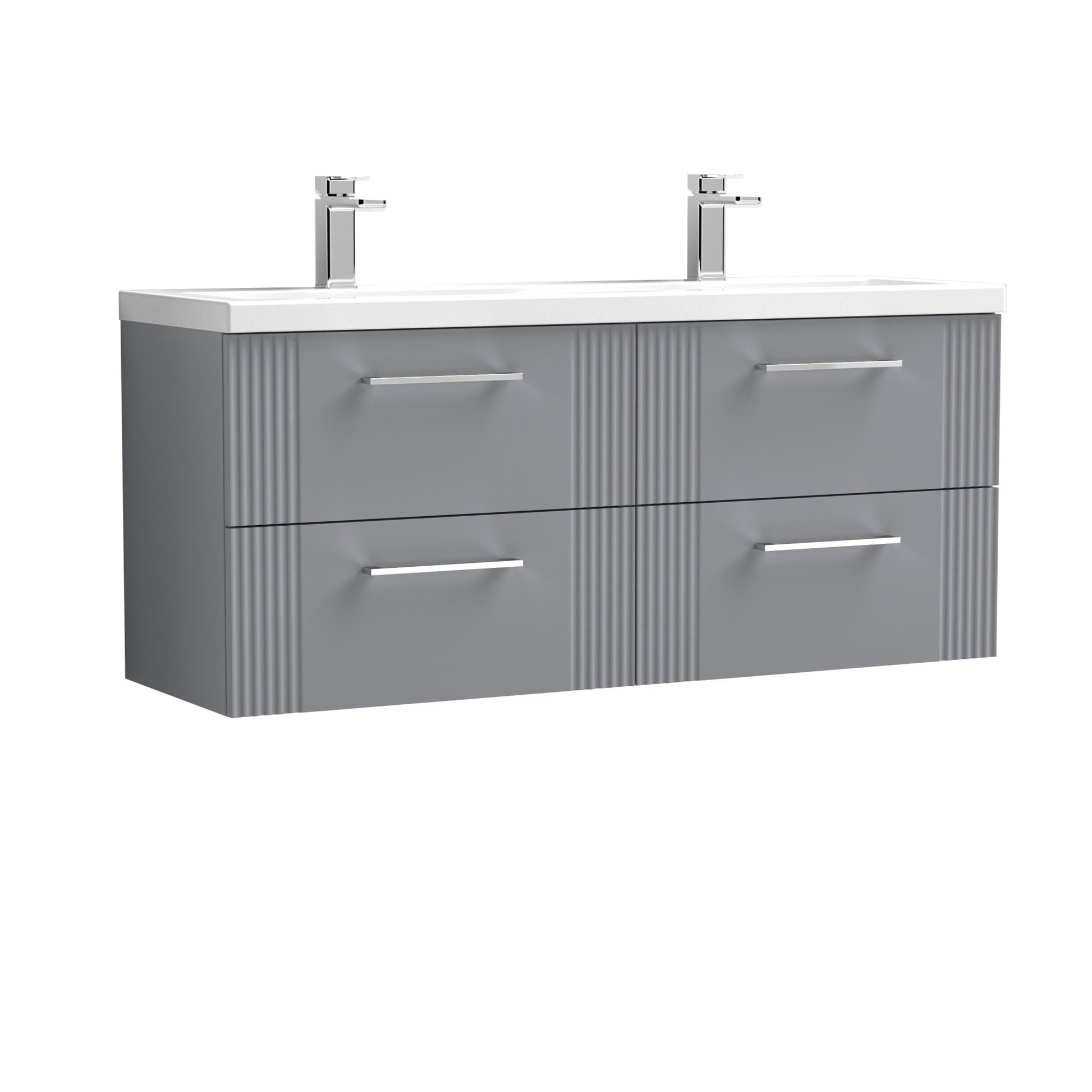 Nui Deco 1200mm Wall Hung 4 Drawer Vanity & Double Basin Contemporary Satin Grey MFC Painted Gloss 540x1205x390mm - DPF293F - JJ Building Materials