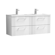 Nui Deco 1200mm Wall Hung 4 Drawer Vanity & Double Basin Contemporary Satin White MFC Painted Gloss 540x1205x390mm - DPF193C - JJ Building Materials