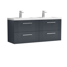 Nui Deco 1200mm Wall Hung 4 Drawer Vanity & Double Basin Contemporary Soft Black MFC Painted Gloss 540x1205x390mm - DPF1493C - JJ Building Materials