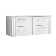 Nui Deco 1200mm Wall Hung 4 Drawer Vanity & Worktop Contemporary Satin White MFC Painted Gloss 518x1205x390mm - JJ Building Materials