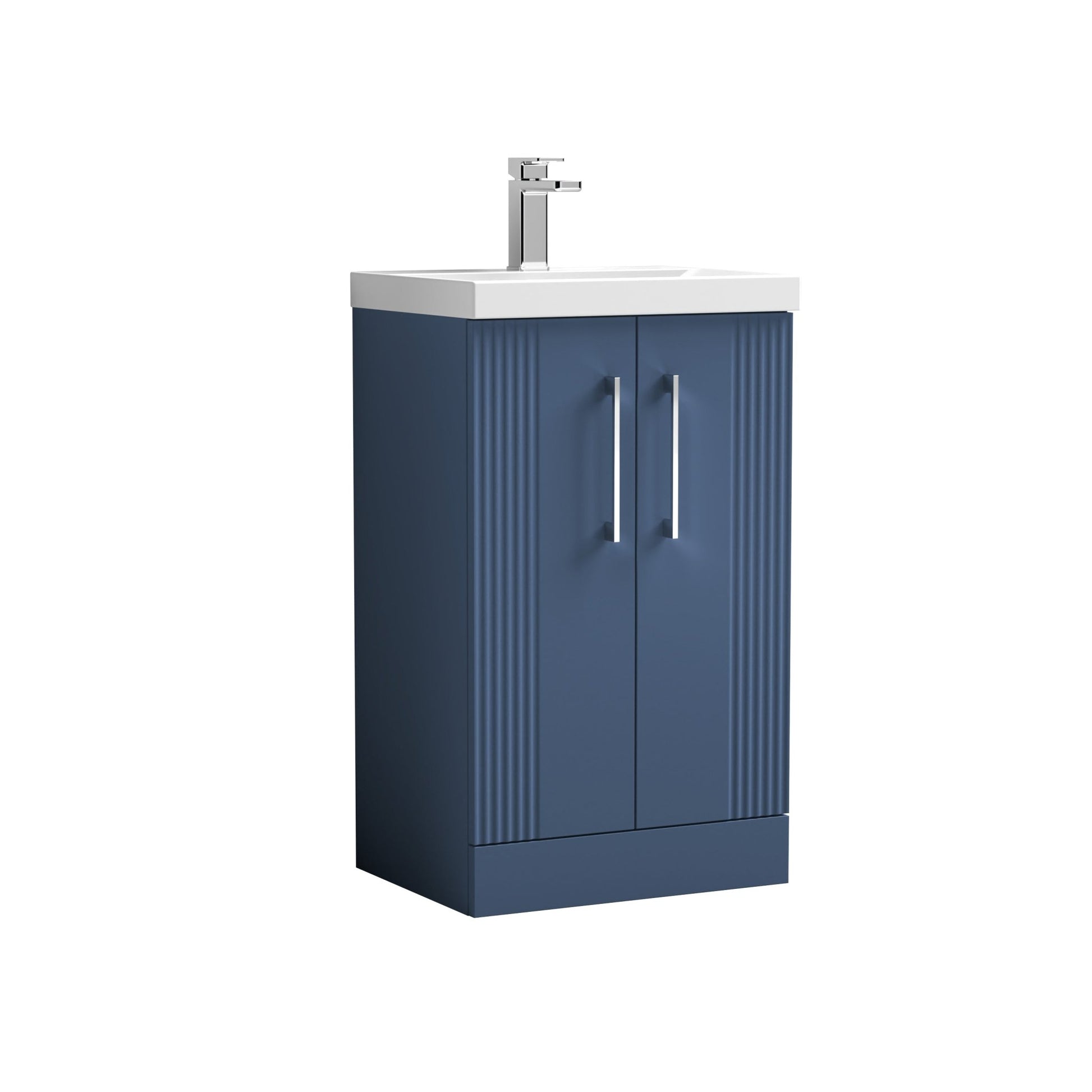 Nui Deco 500mm Floor Standing 2 Door Vanity & Basin 1 Contemporary Satin Blue MFC Painted Gloss 850x510x390mm - JJ Building Materials