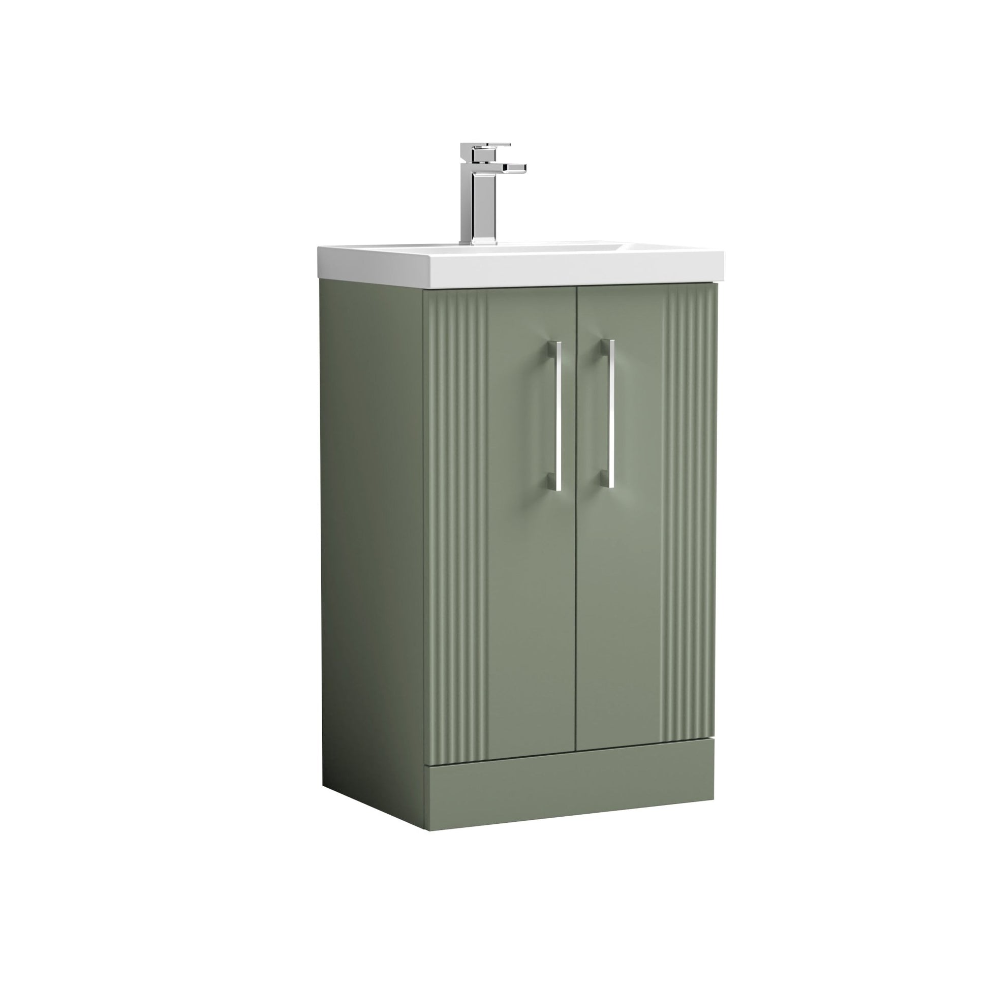 Nui Deco 500mm Floor Standing 2 Door Vanity & Basin 1 Contemporary Satin Green MFC Painted Gloss 850x510x390mm - JJ Building Materials