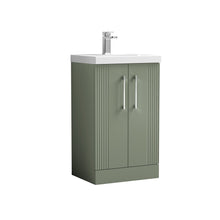 Nui Deco 500mm Floor Standing 2 Door Vanity & Basin 1 Contemporary Satin Green MFC Painted Gloss 850x510x390mm - JJ Building Materials