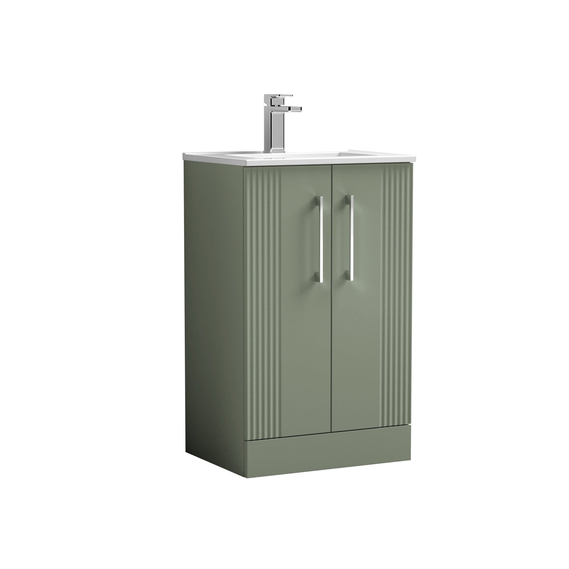 Nui Deco 500mm Floor Standing 2 Door Vanity & Basin 2 Contemporary Satin Green MFC Painted Gloss 828x505x395mm - JJ Building Materials