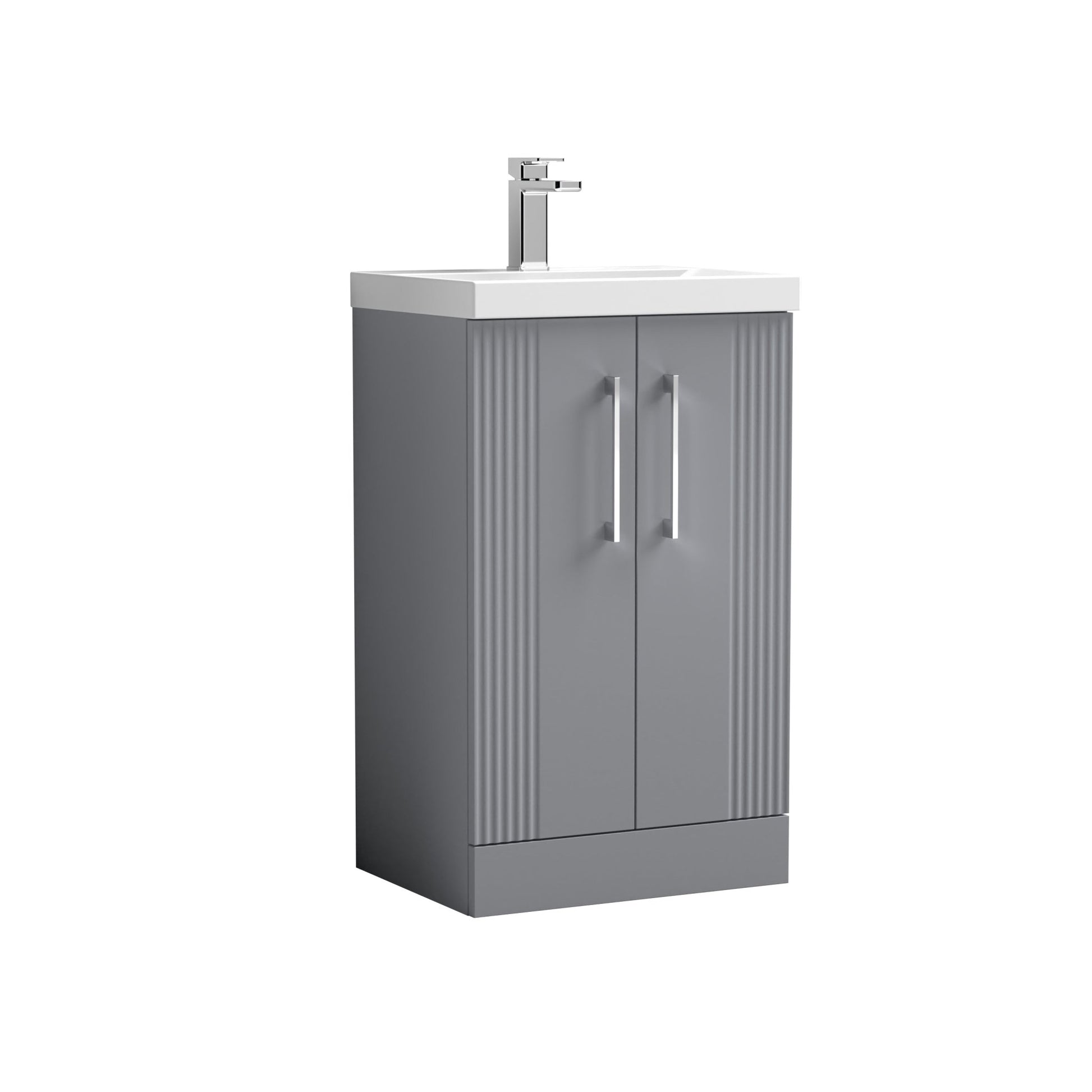 Nui Deco 500mm Floor Standing 2 Door Vanity & Basin 3 Contemporary Satin Grey MFC Painted Gloss 860x510x395mm - JJ Building Materials