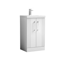 Nui Deco 500mm Floor Standing 2 Door Vanity & Basin 3 Contemporary Satin White MFC Painted Gloss 860x510x395mm - JJ Building Materials