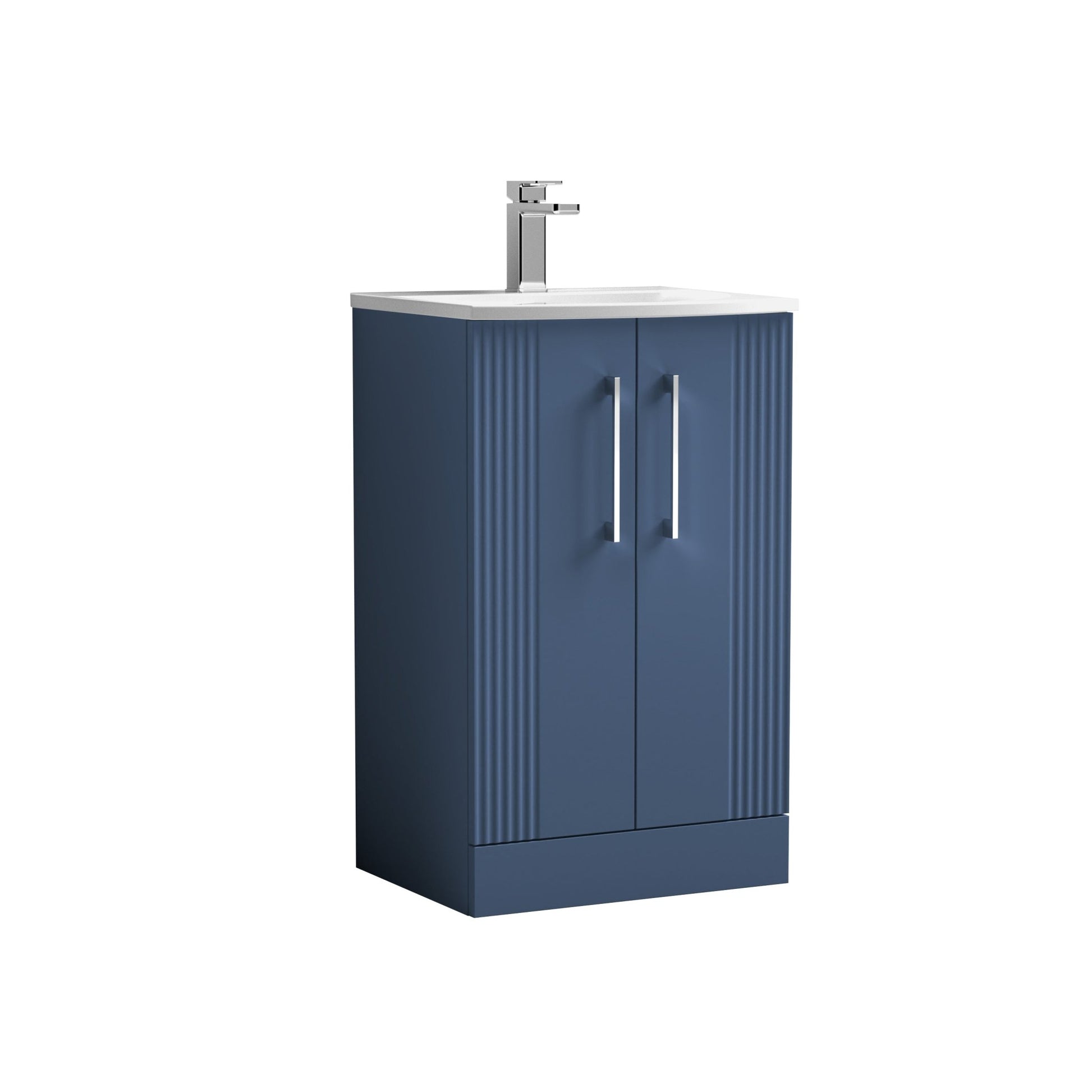 Nui Deco 500mm Floor Standing 2 Door Vanity & Basin 4 Contemporary Satin Blue MFC Painted Gloss 840x510x440mm - JJ Building Materials