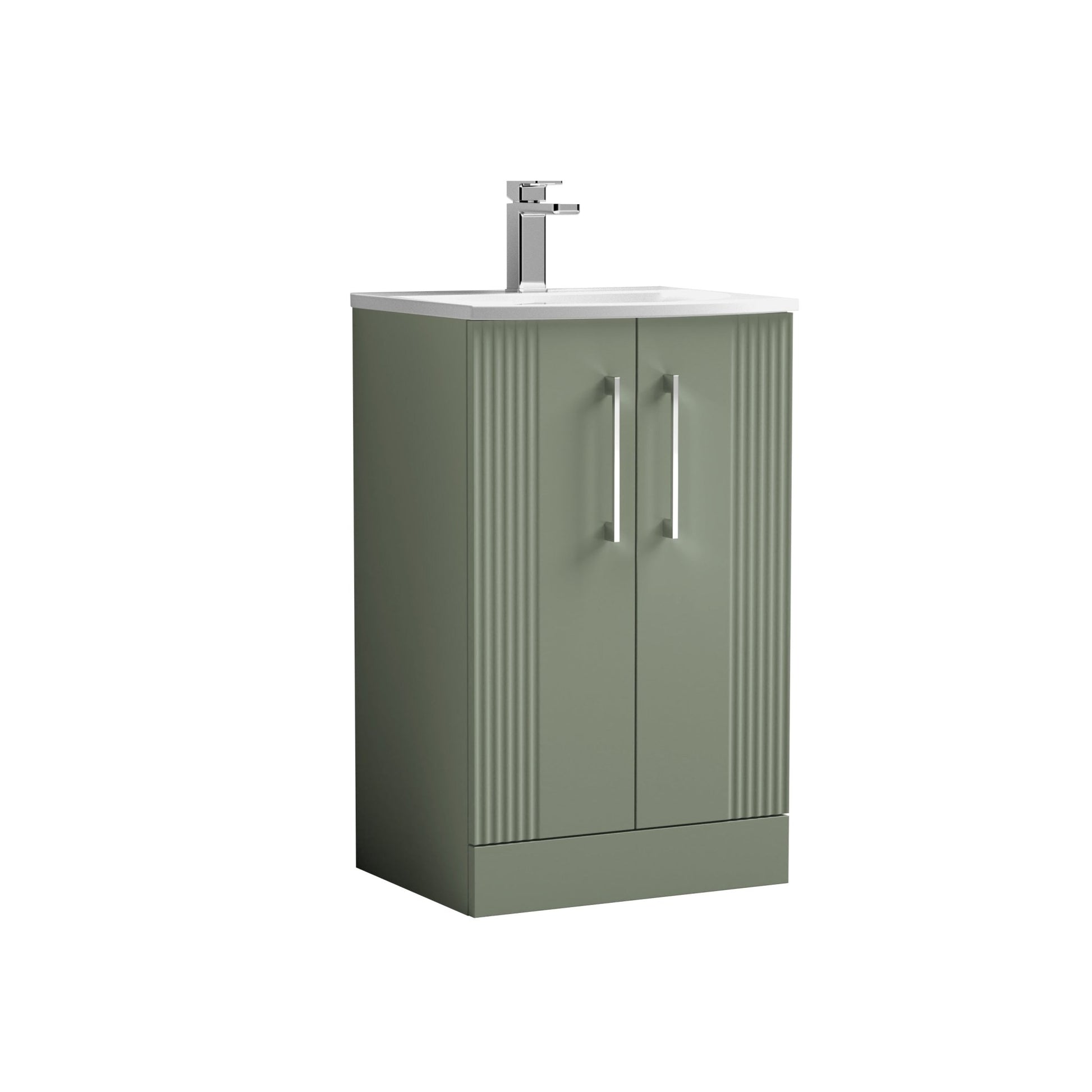Nui Deco 500mm Floor Standing 2 Door Vanity & Basin 4 Contemporary Satin Green MFC Painted Gloss 840x510x440mm - JJ Building Materials