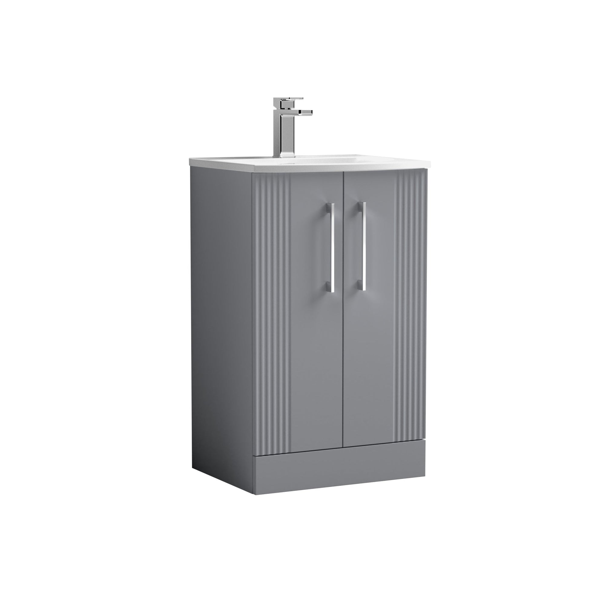 Nui Deco 500mm Floor Standing 2 Door Vanity & Basin 4 Contemporary Satin Grey MFC Painted Gloss 840x510x440mm - JJ Building Materials