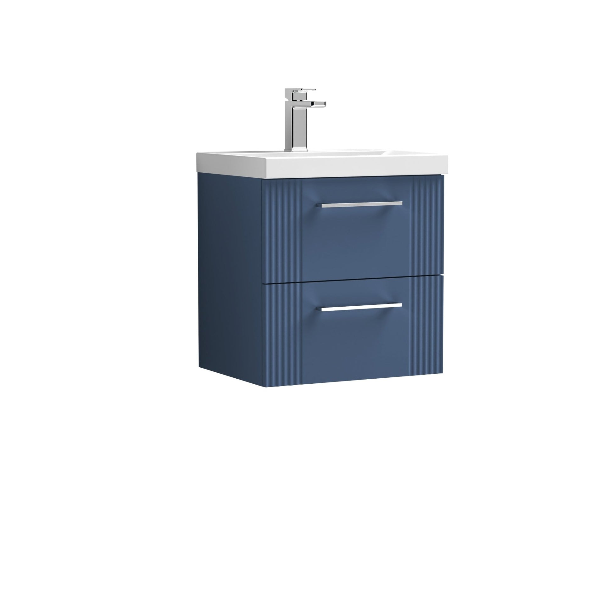 Nui Deco 500mm Wall Hung 2 Drawer Vanity & Basin 1 Contemporary Satin Blue MFC Painted Gloss 540x510x390mm - JJ Building Materials