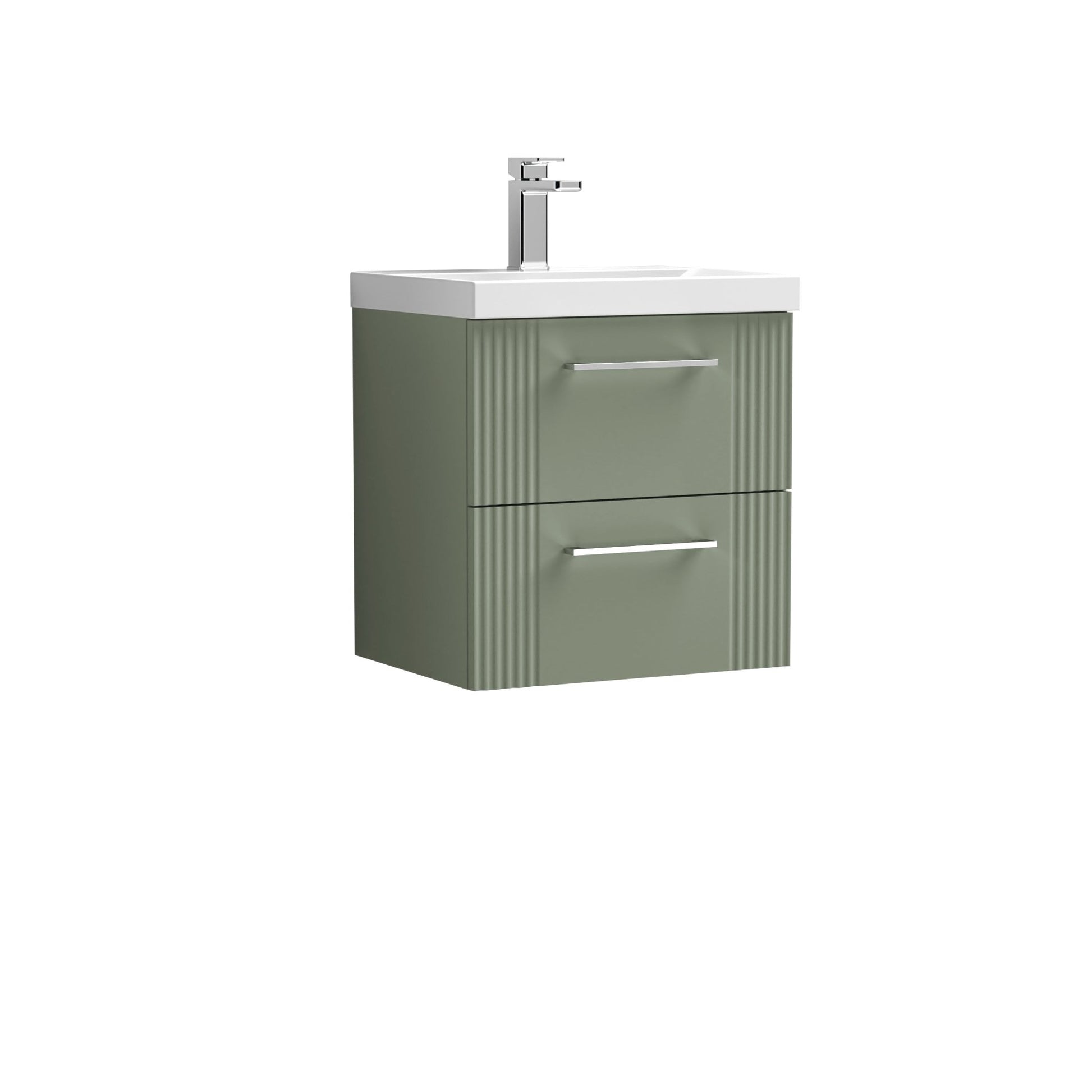Nui Deco 500mm Wall Hung 2 Drawer Vanity & Basin 1 Contemporary Satin Green MFC Painted Gloss 540x510x390mm - JJ Building Materials
