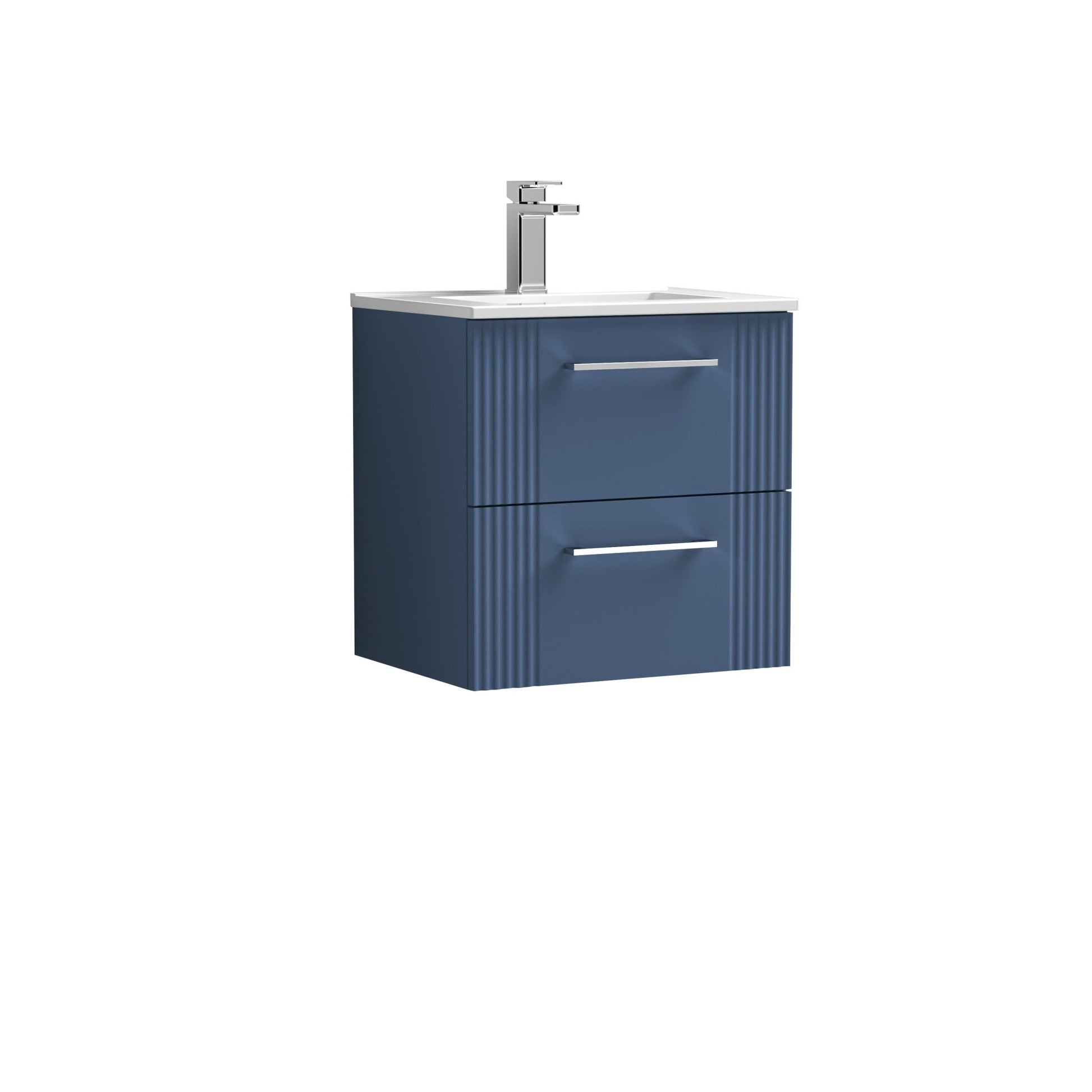 Nui Deco 500mm Wall Hung 2 Drawer Vanity & Basin 2 Contemporary Satin Blue MFC Painted Gloss 518x505x395mm - JJ Building Materials