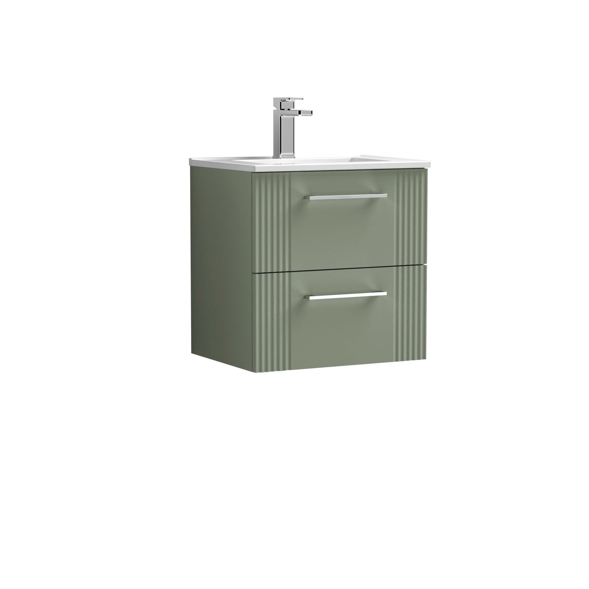 Nui Deco 500mm Wall Hung 2 Drawer Vanity & Basin 2 Contemporary Satin Green MFC Painted Gloss 518x505x395mm - JJ Building Materials