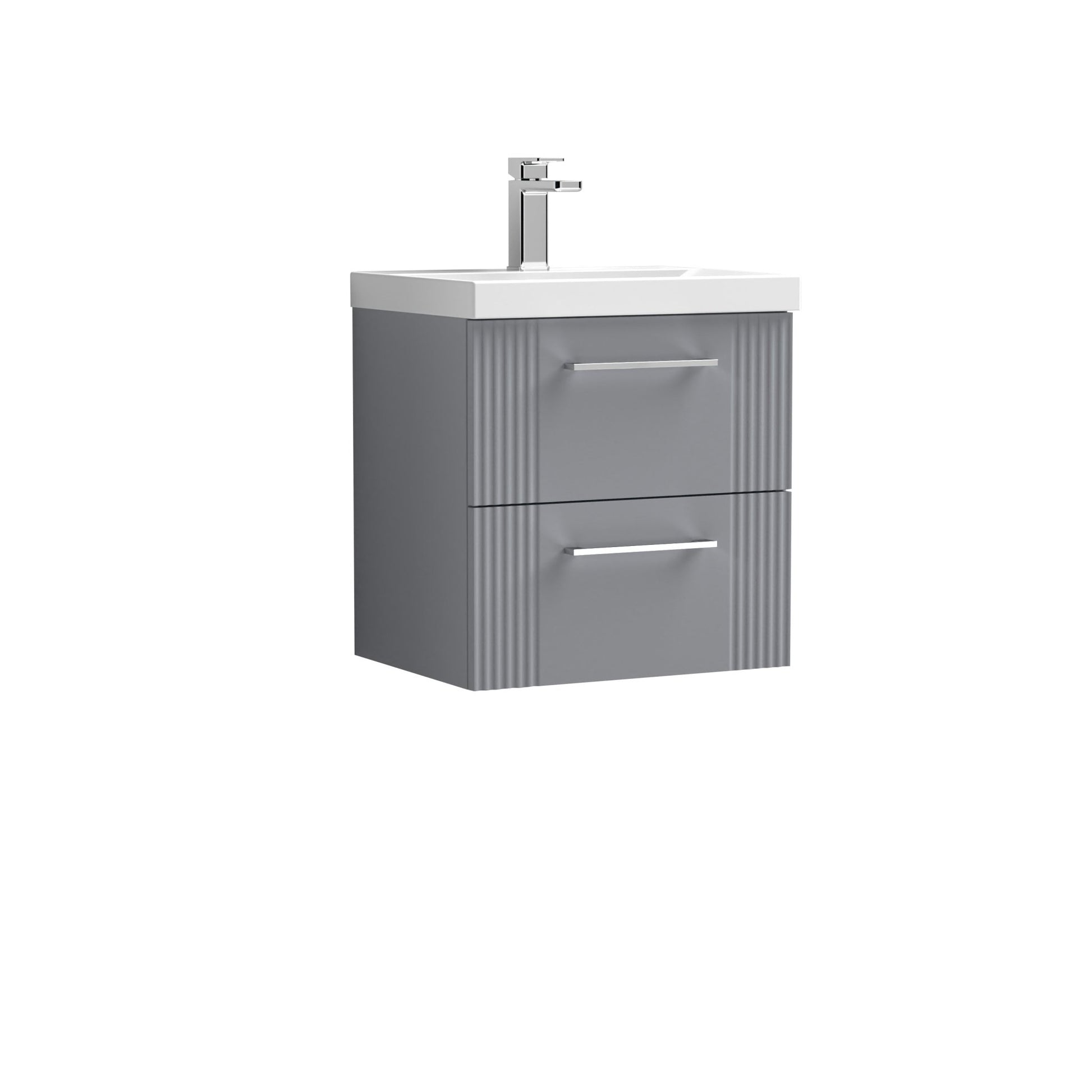 Nui Deco 500mm Wall Hung 2 Drawer Vanity & Basin 3 Contemporary Satin Grey MFC Painted Gloss 550x510x395mm - JJ Building Materials