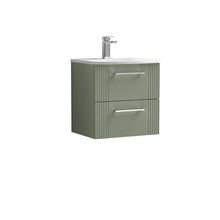 Nui Deco 500mm Wall Hung 2 Drawer Vanity & Basin 4 Contemporary Satin Green MFC Painted Gloss 530x510x440mm - JJ Building Materials